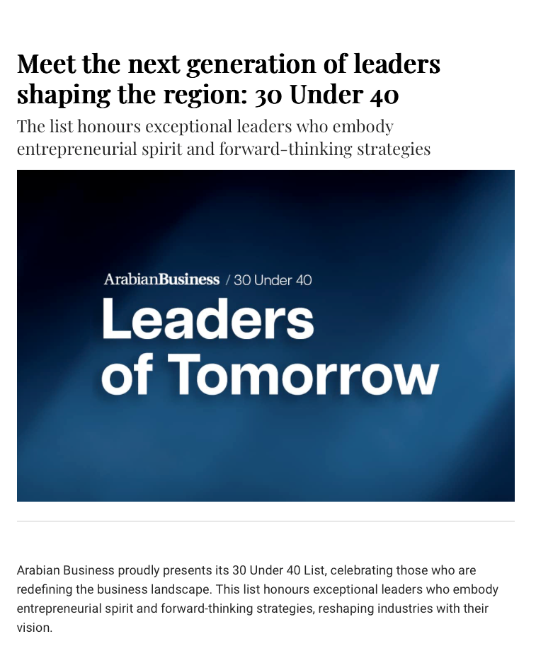 Arabian Business: 30 Under 40 Award