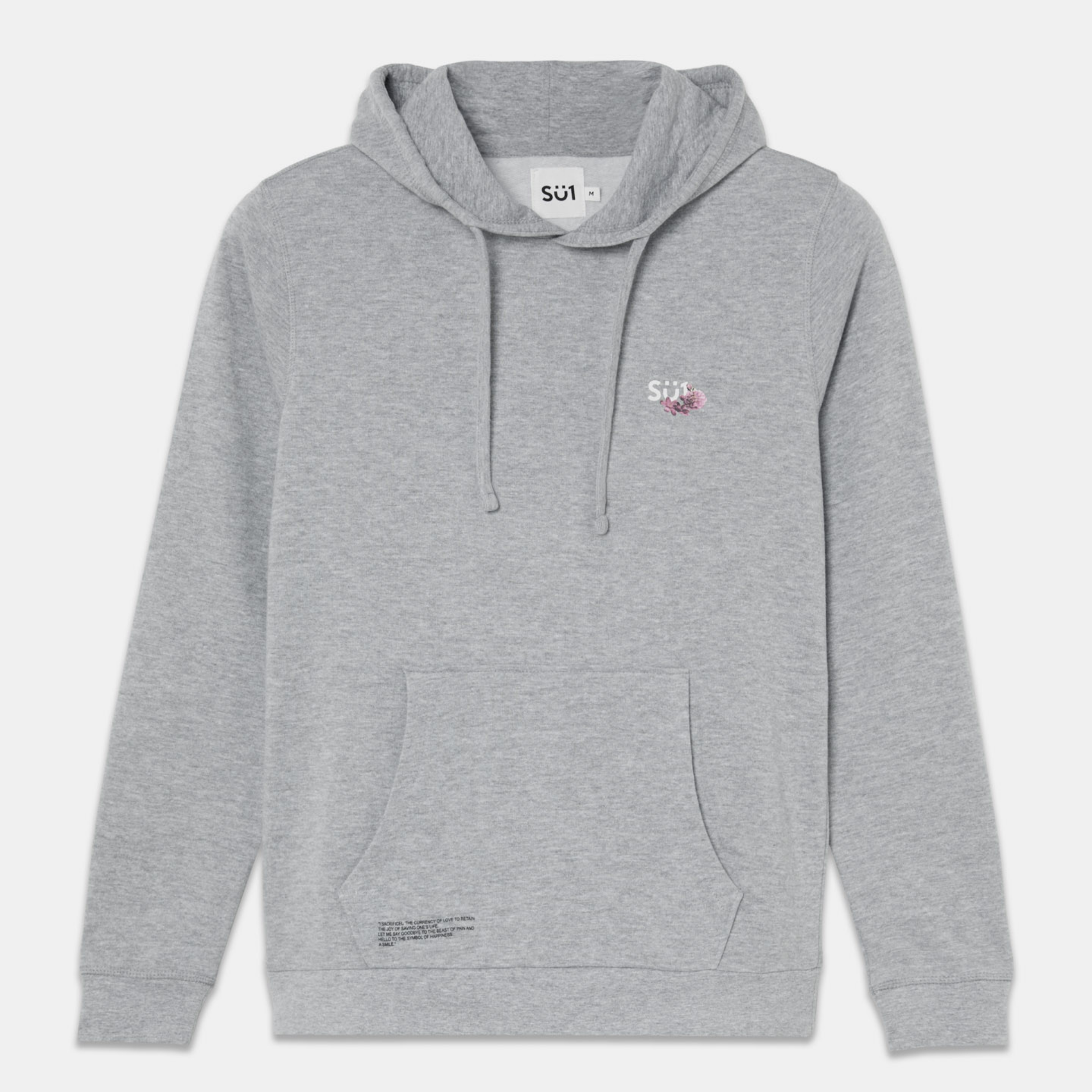 Hoodie Grey with Flowers Logo Organic Cotton Front