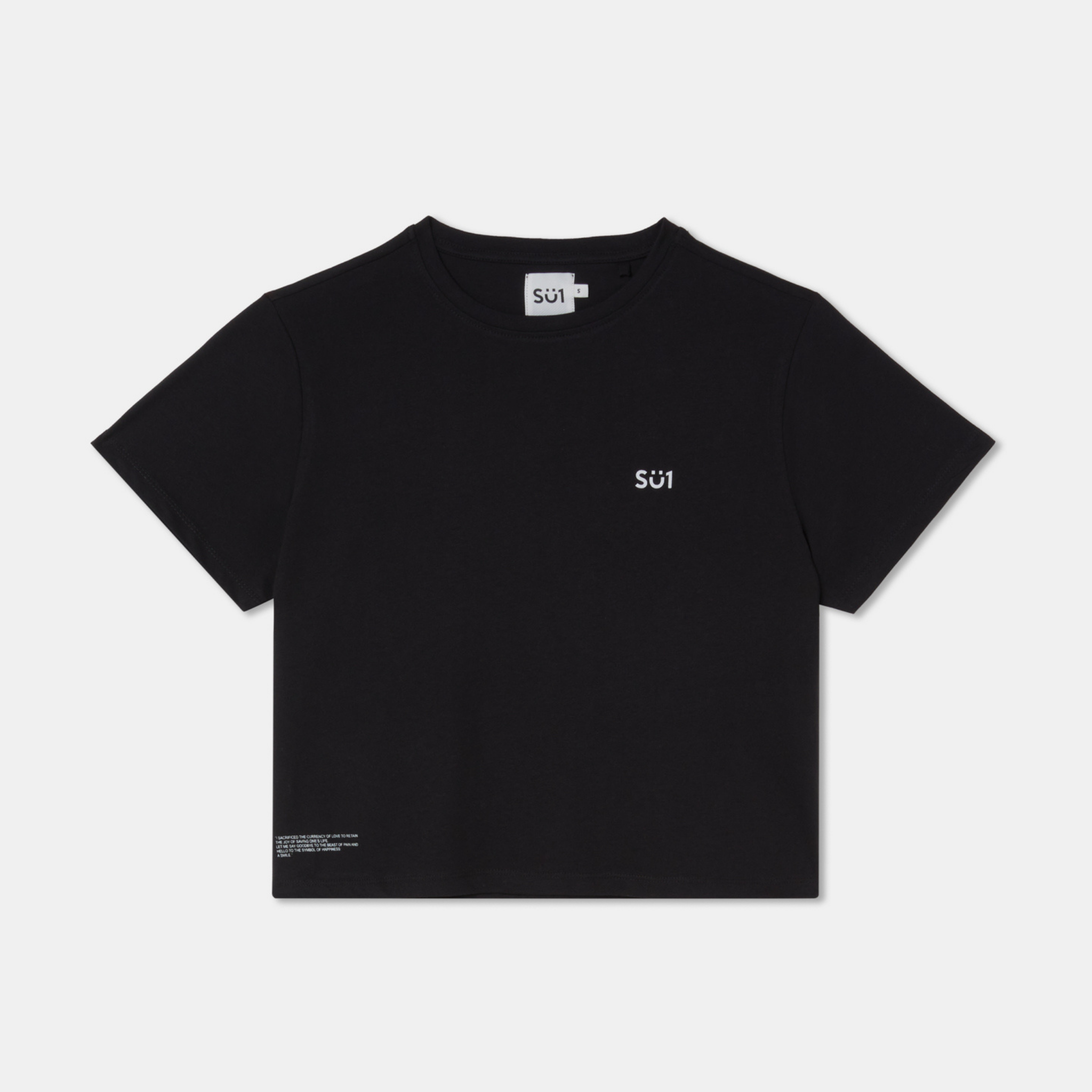 T-shirt middle crop black small logo front