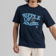 Men wearing dark blue tshirt SU1 brand clothing