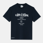 Oversized Dark Blue T-shirt Big Logo Cities Front
