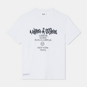 Oversized White T-shirt Big Logo Cities Front