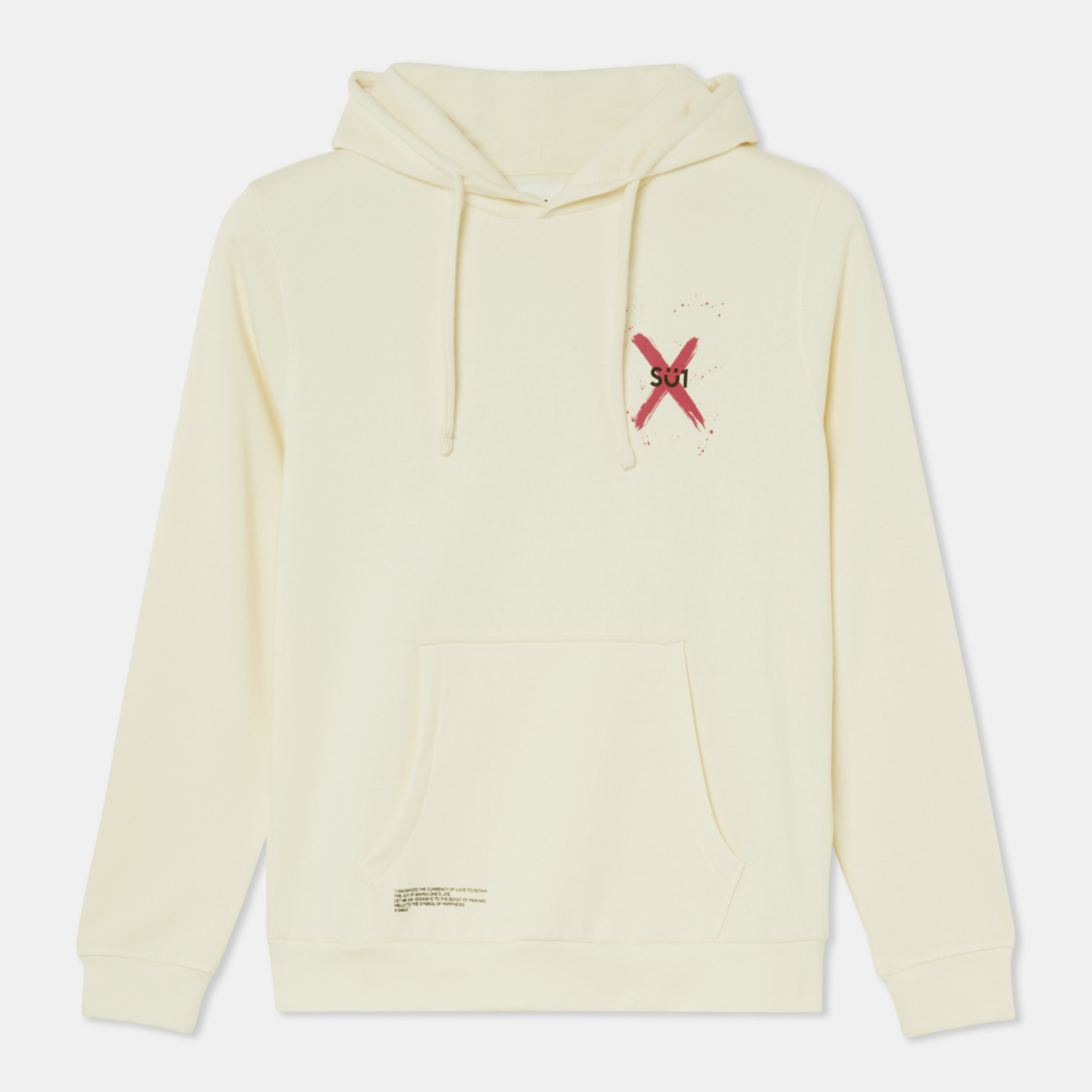 Sweatshirt Hoodie Beige White with Logo Organic Cotton Front