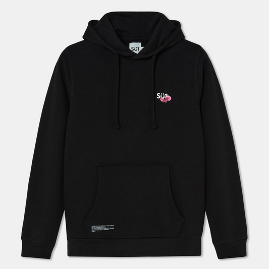  Hoodie Black with Flowers Logo Organic Cotton Front