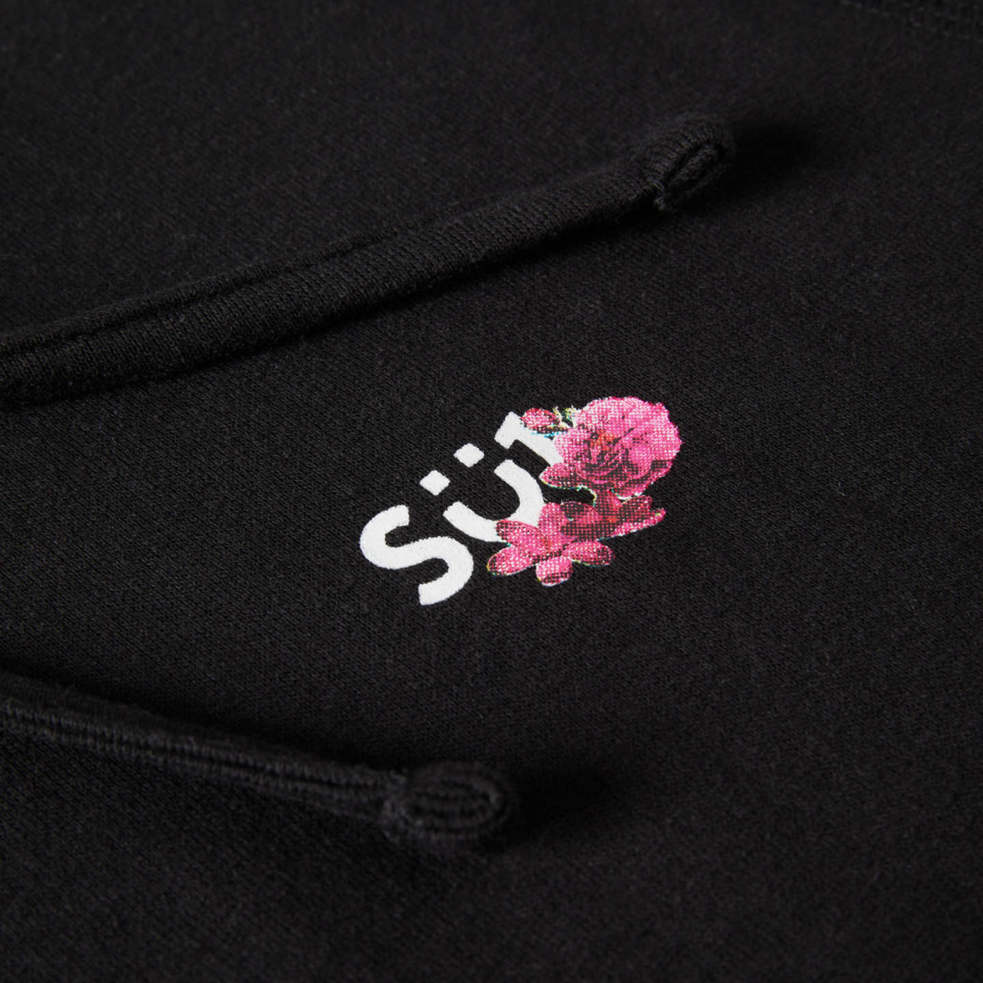  Hoodie Black with Flowers Logo Organic Cotton Details