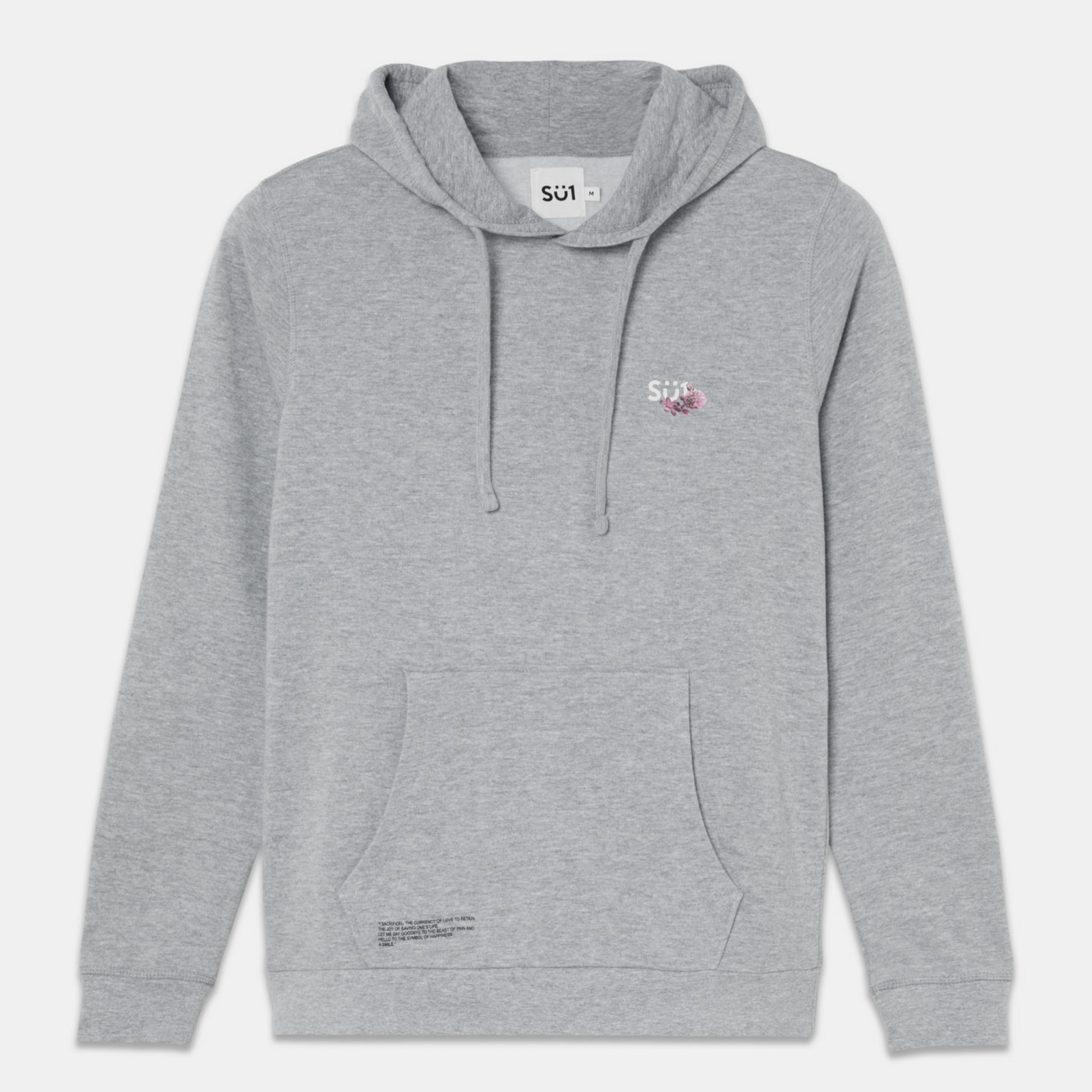 Hoodie Grey with Flowers Logo Organic Cotton Front