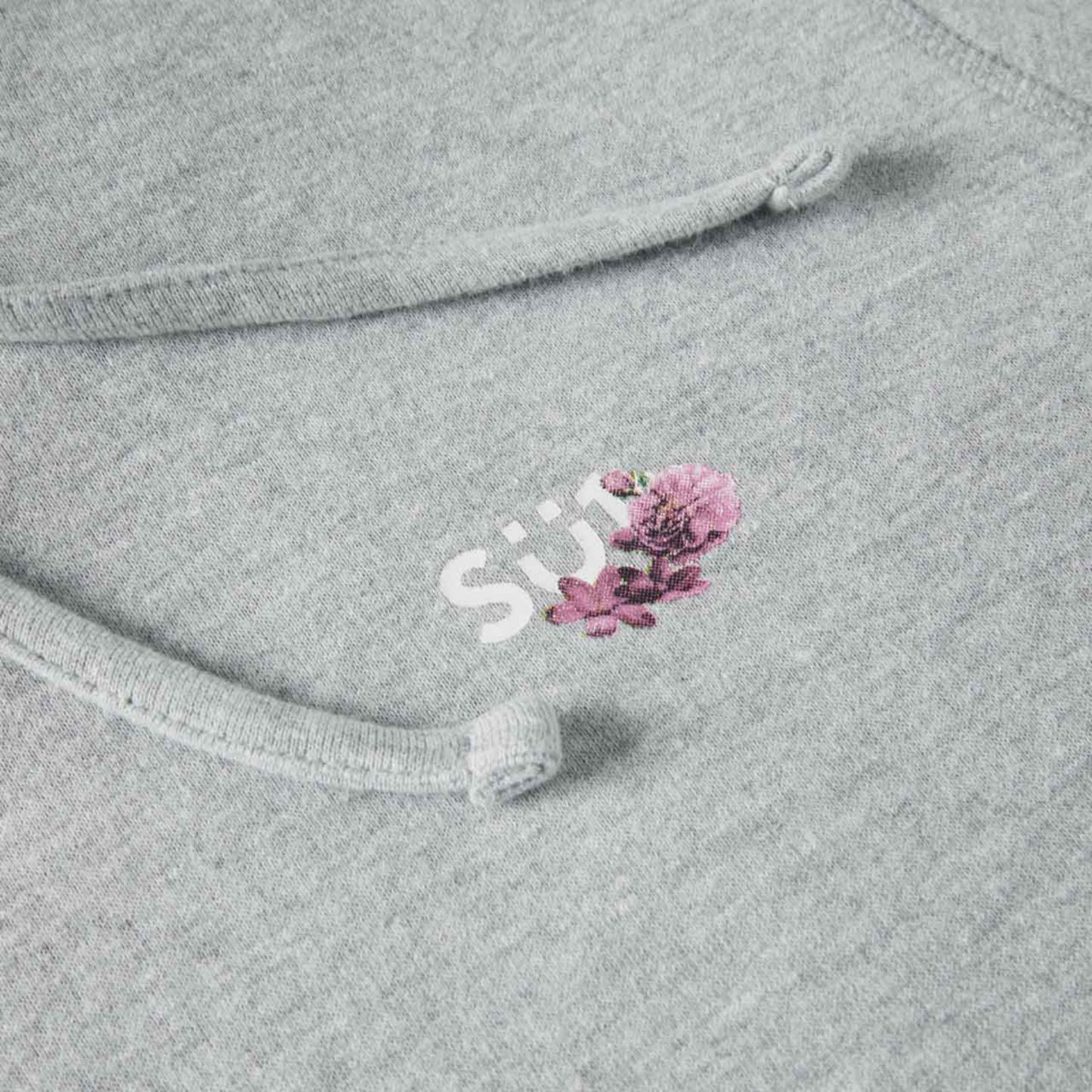 Hoodie Grey with Flowers Logo Organic Cotton Details