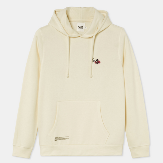 Hoodie Beige with Flowers Logo Organic Cotton Front