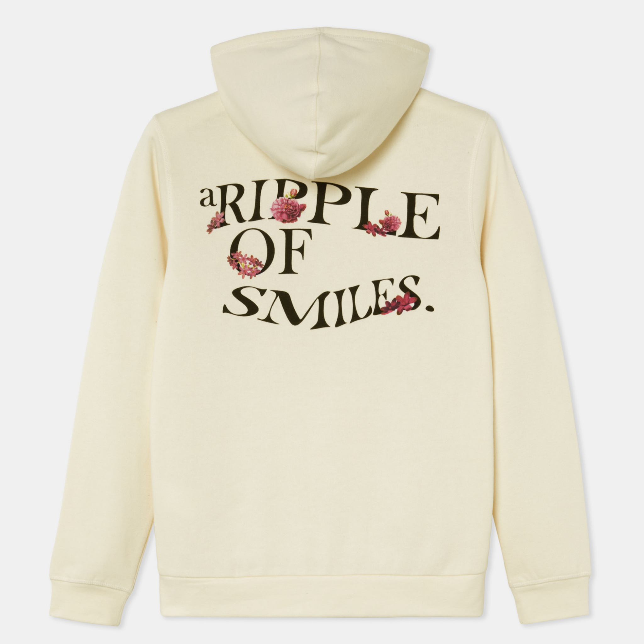 Hoodie Beige with Flowers Logo Organic Cotton Back