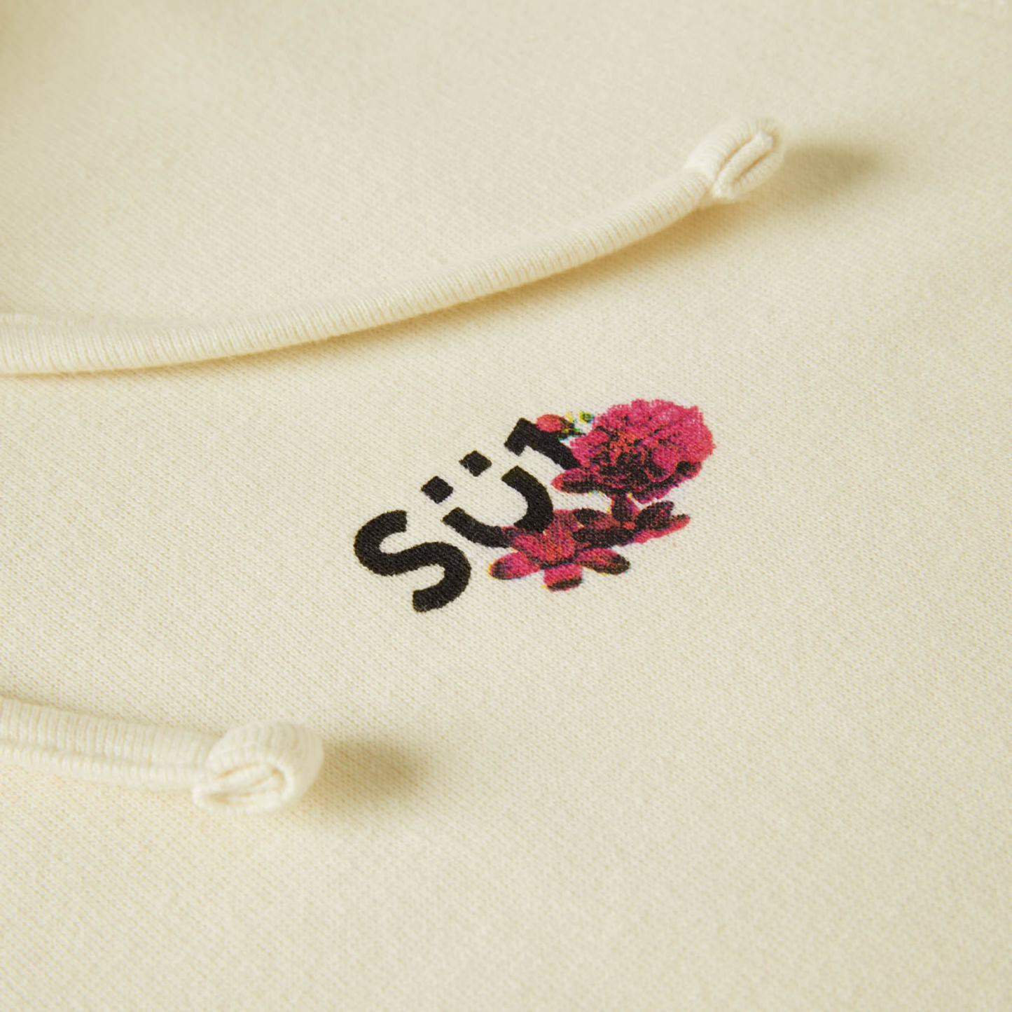 Hoodie Beige with Flowers Logo Organic Cotton Details
