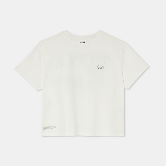 T-shirt middle crop beige small logo front