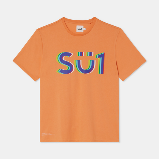 Orange Oversized Loose Fit T-shirt Big Neon Logo Su1 Front