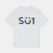 White Oversized Loose Fit T-shirt Big Neon Logo Su1 Front
